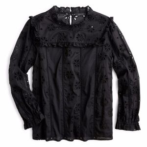 J crew Long-sleeve ruffle-neck top in eyelet